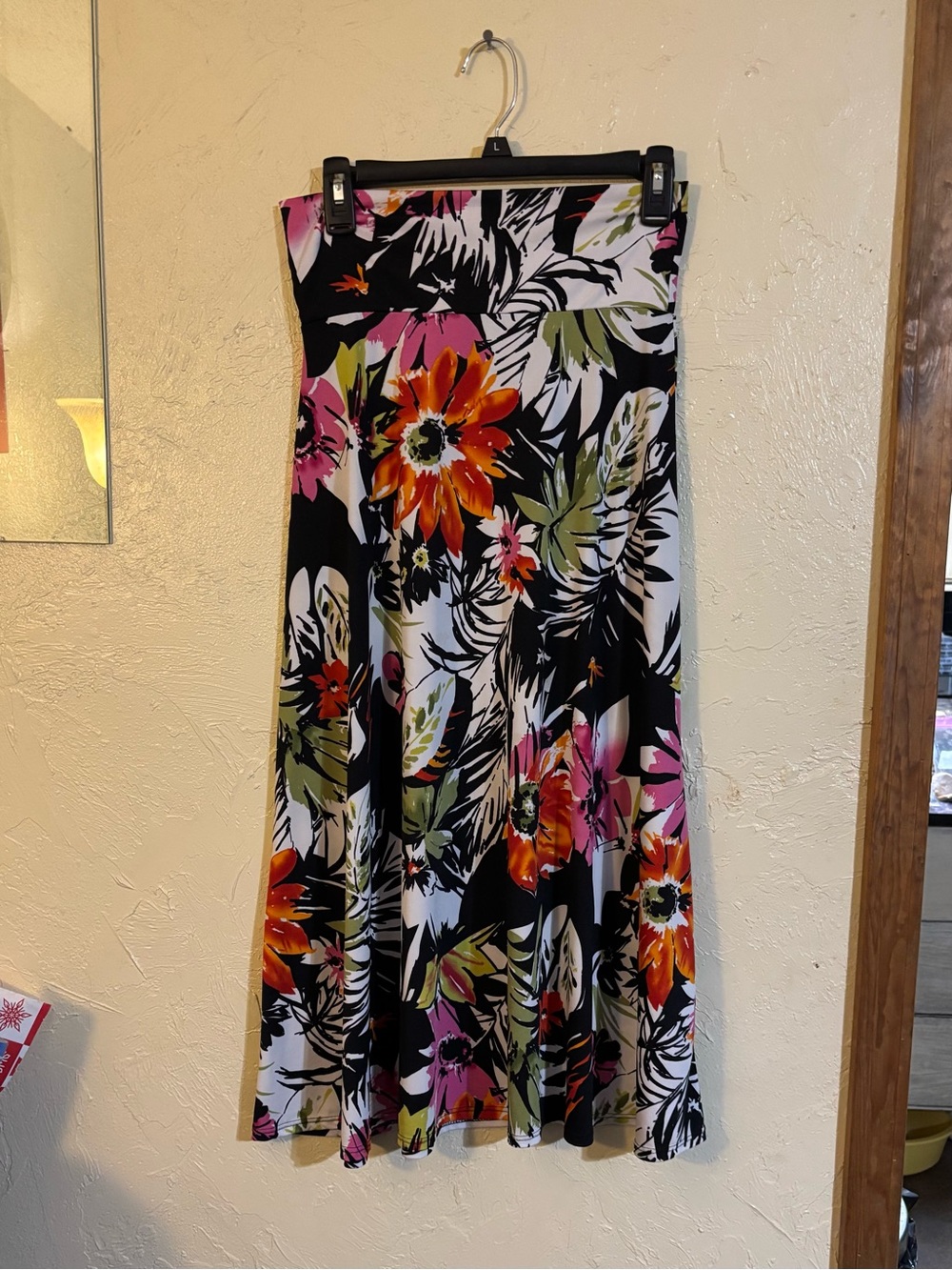 Krush Black Floral Strapless Maxi Skirt with Orange & Pink Blooms